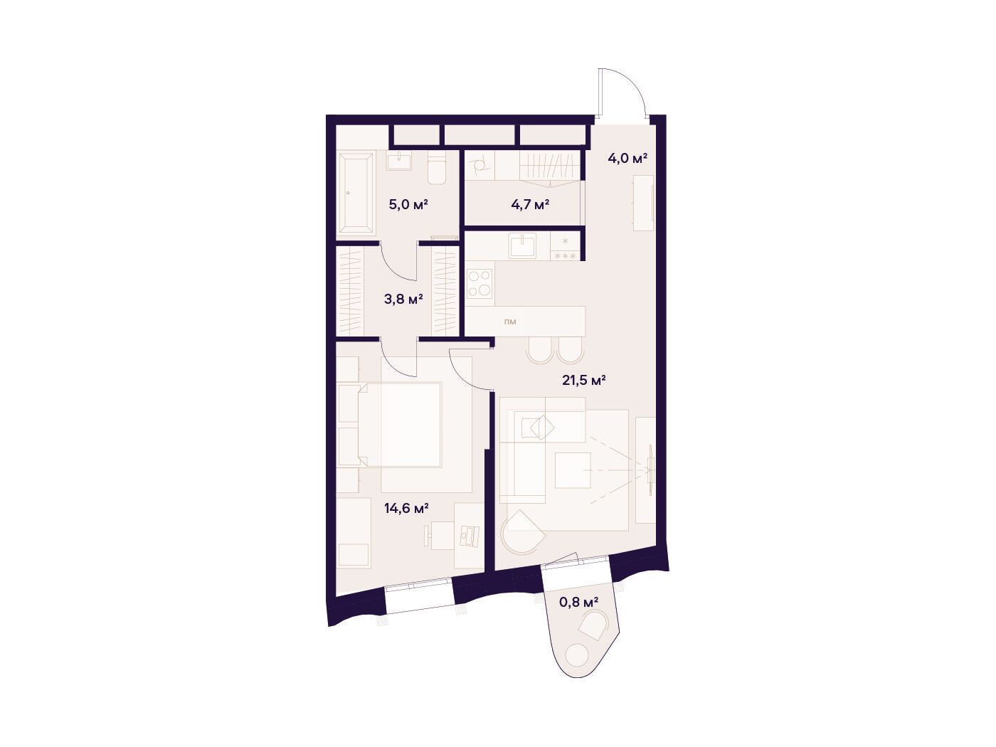 Планировка: 1-комн. квартира 54.40 м² в новостройке Квартал здоровой жизни Союз