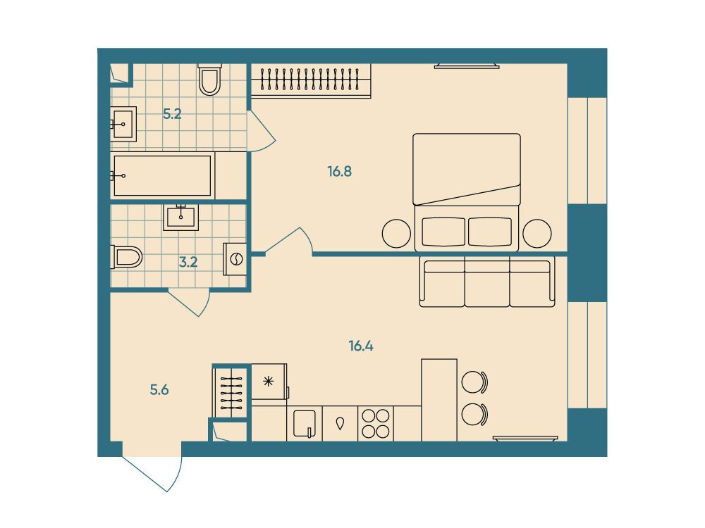 Планировка: 2-комн. квартира 47.20 м² в новостройке Эра