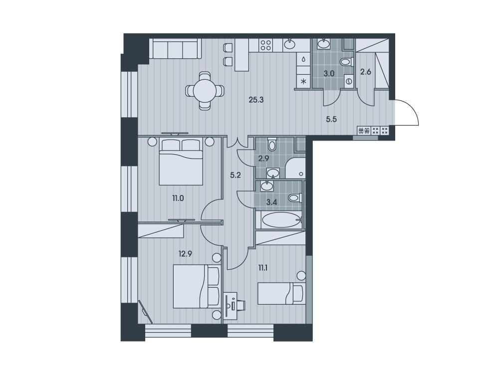 Планировка: 4-комн. квартира 82.90 м² в новостройке Эвер
