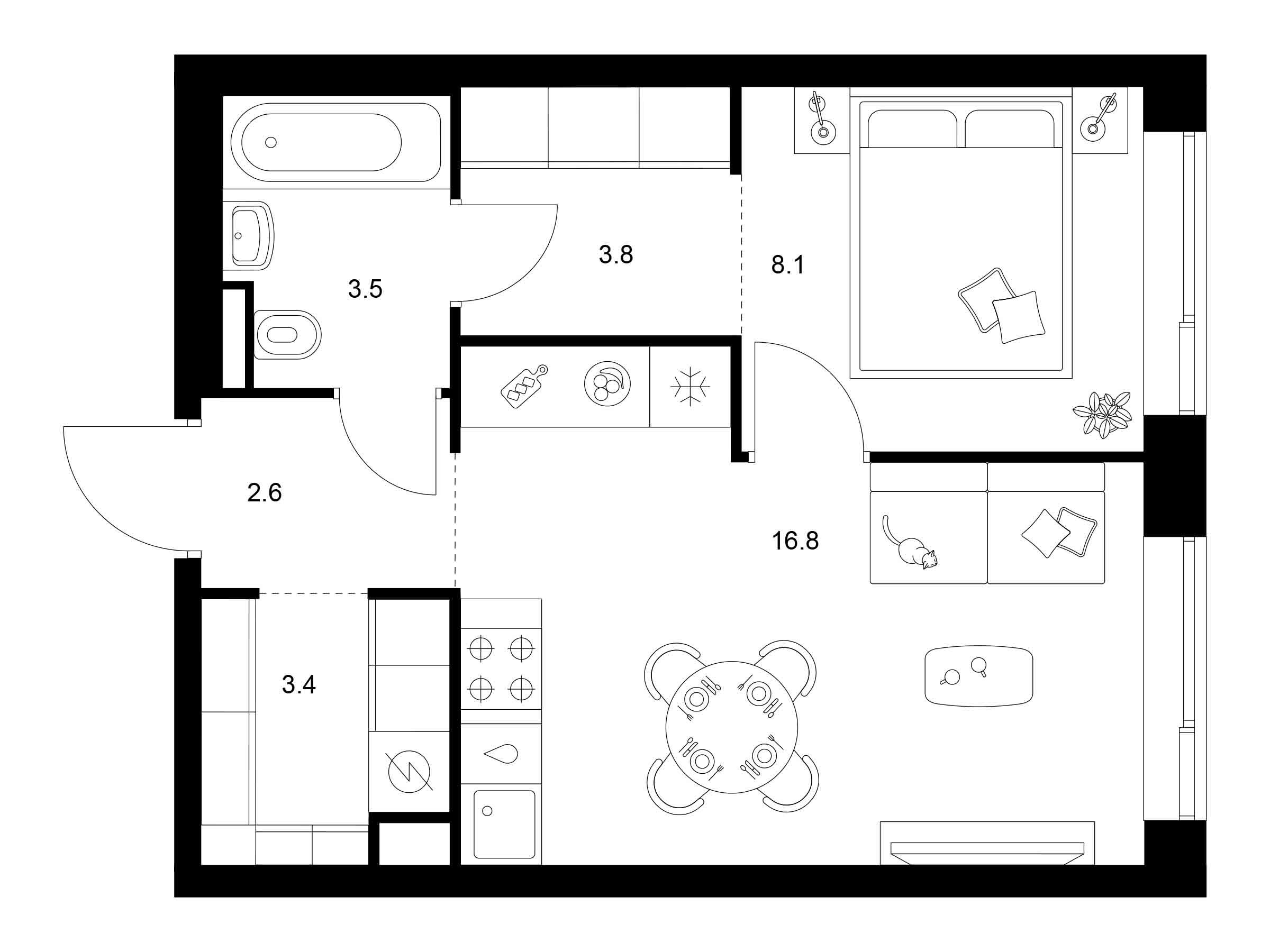 Планировка: 1-комн. квартира 38.20 м² в новостройке ЖК Алтуфьевское 53