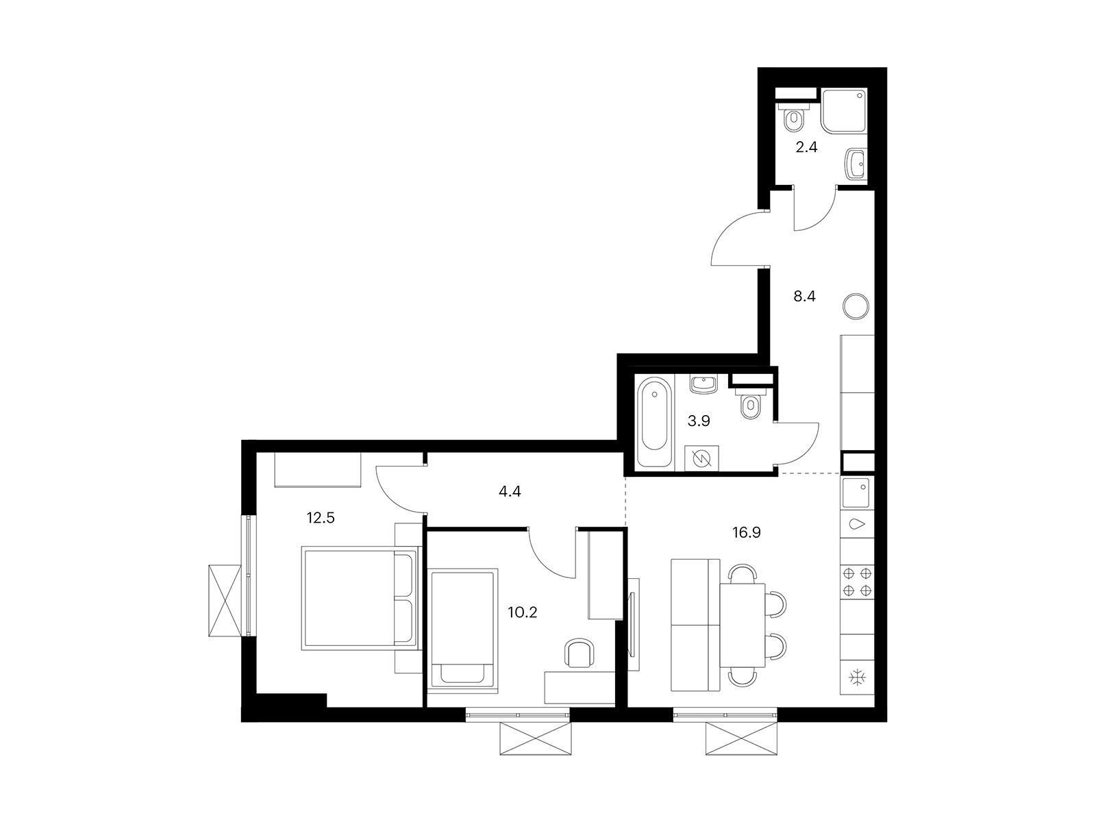 Планировка: 2-комн. квартира 58.70 м² в новостройке ЖК Волжский парк