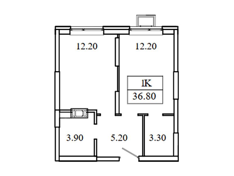 Планировка: 1-комн. квартира 36.80 м² в новостройке Видный берег-2