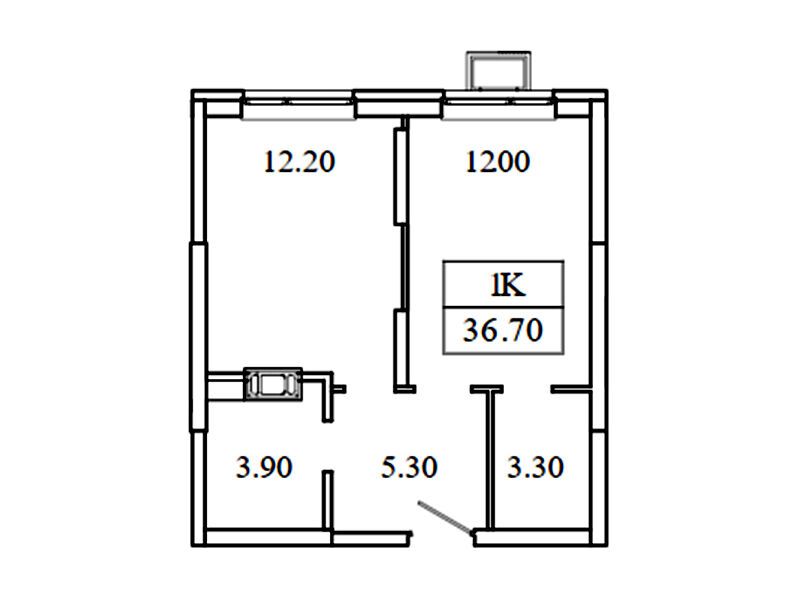 Планировка: 1-комн. квартира 36.70 м² в новостройке Видный берег-2