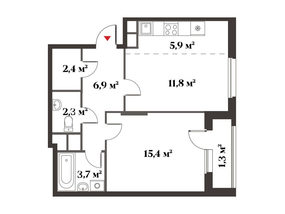Планировка: 2-комн. квартира 49.70 м² в новостройке Восемь Кленов