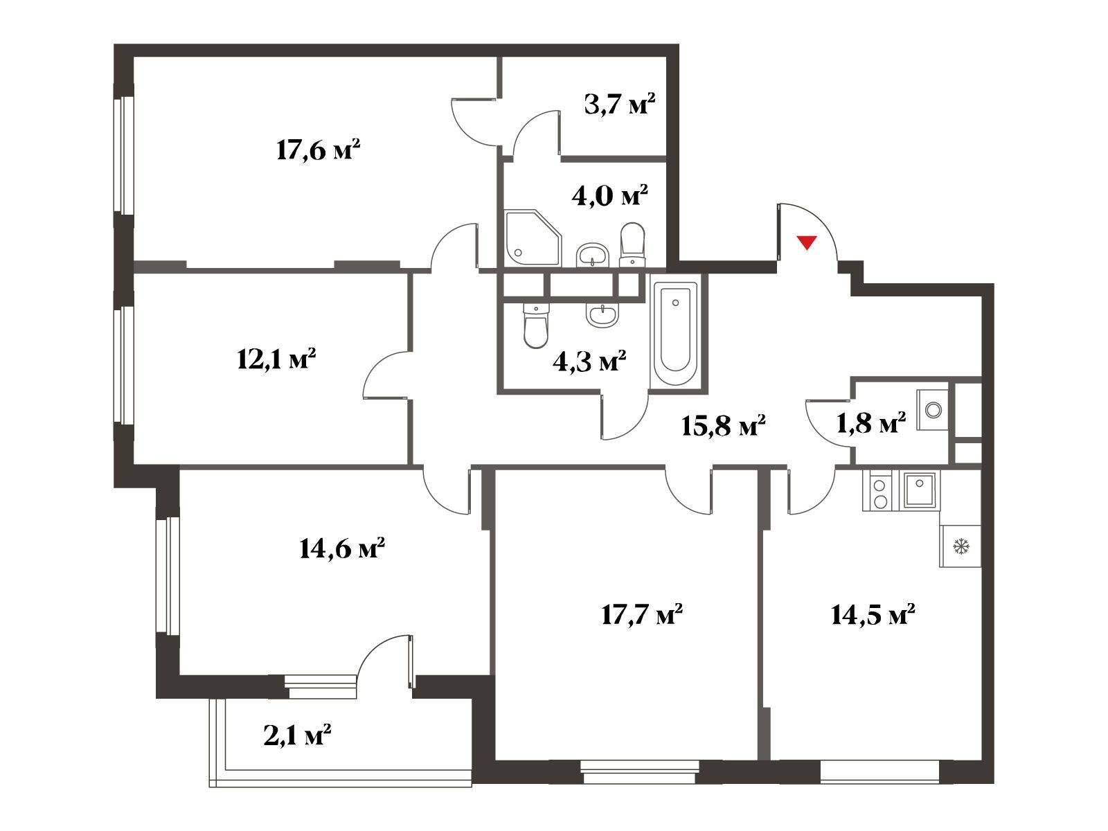 Планировка: 4-комн. квартира 108.20 м² в новостройке Восемь Кленов