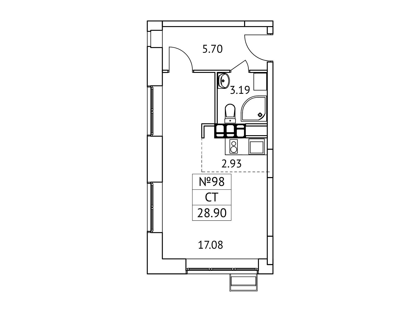 Планировка: Студия 28.90 м² в новостройке Новотомилино
