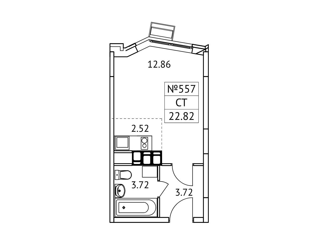 Планировка: Студия 22.82 м² в новостройке Новотомилино