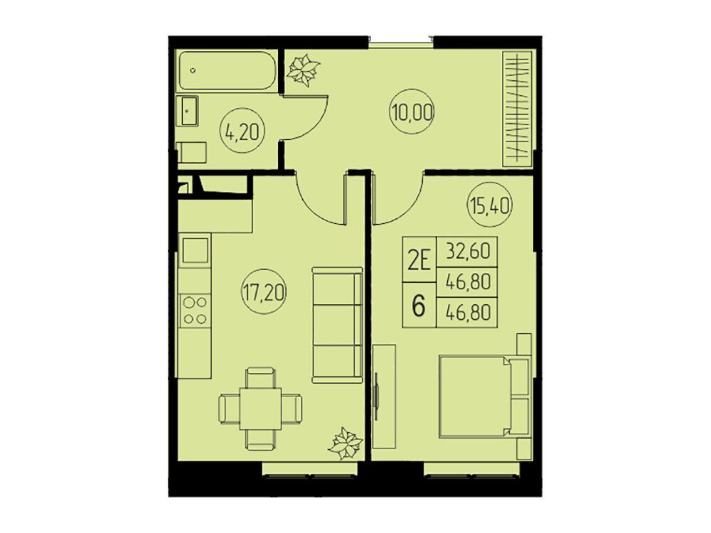 Планировка: 2-комн. квартира 46.80 м² в новостройке 31 квартал