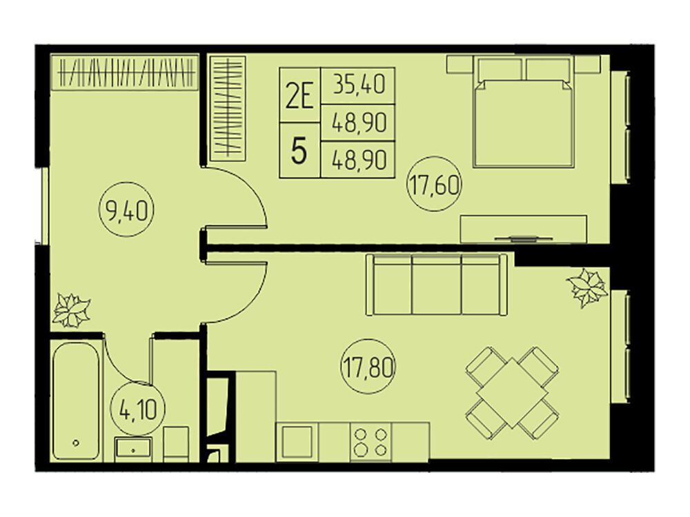 Планировка: 2-комн. квартира 48.90 м² в новостройке 31 квартал