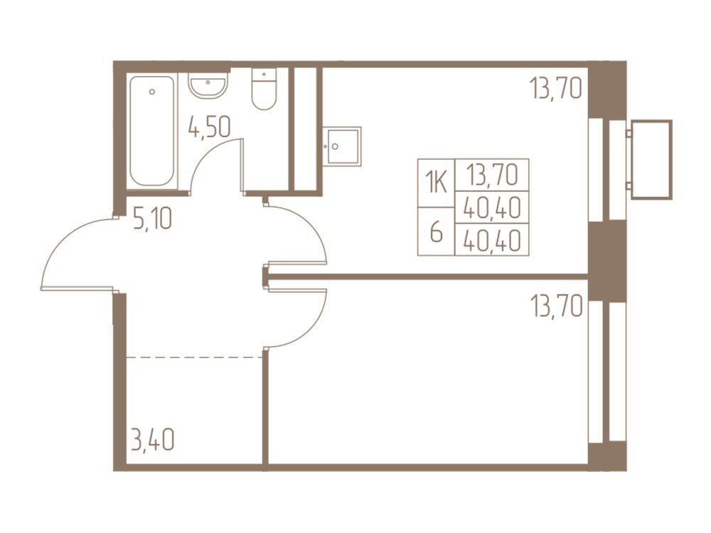 Планировка: 1-комн. квартира 40.40 м² в новостройке Фабрикант