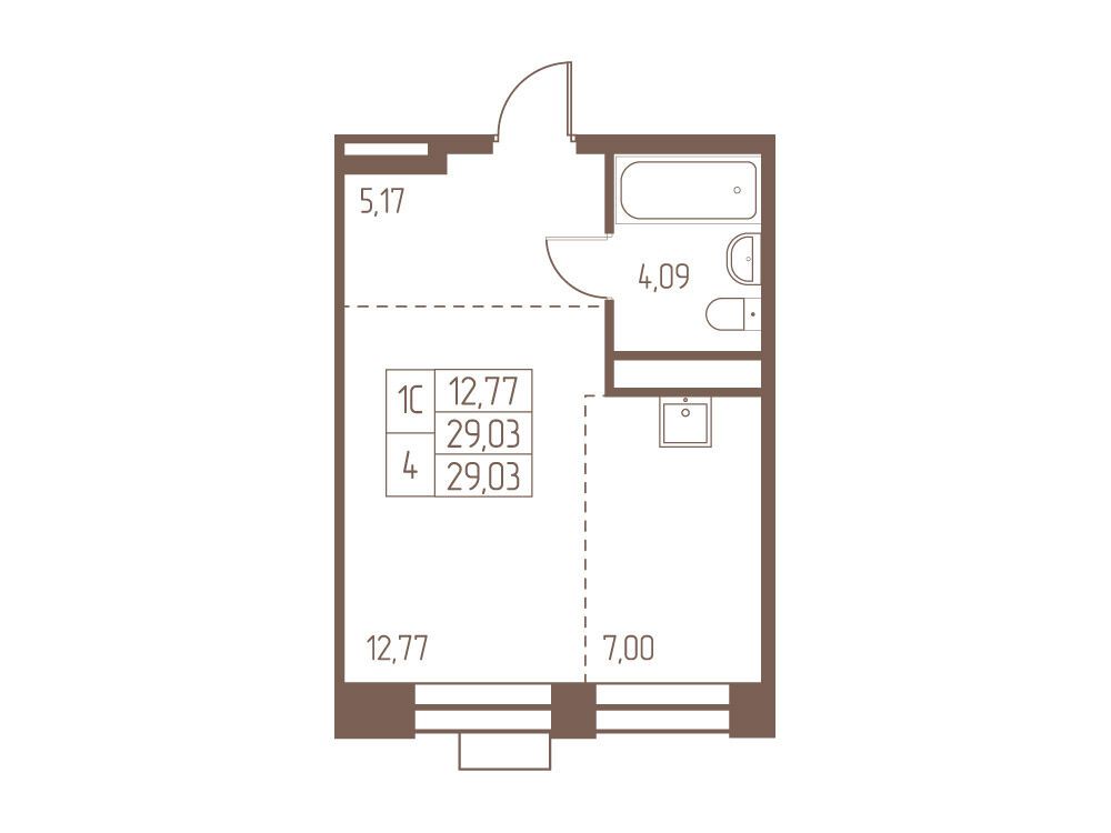 Планировка: Студия 29.00 м² в новостройке Западная Ивантеевка
