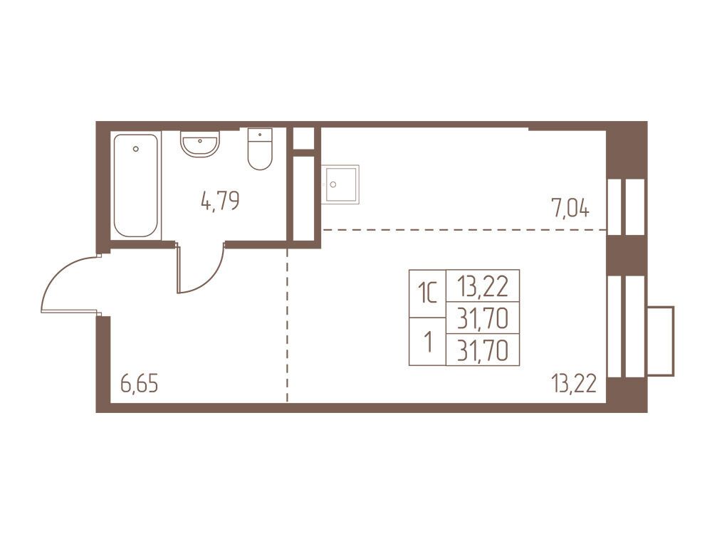 Планировка: Студия 31.70 м² в новостройке Западная Ивантеевка