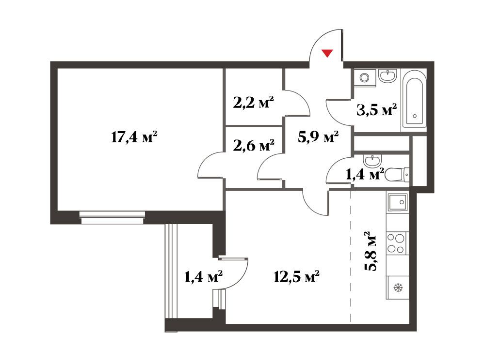 Планировка: 2-комн. квартира 52.70 м² в новостройке Восемь Кленов