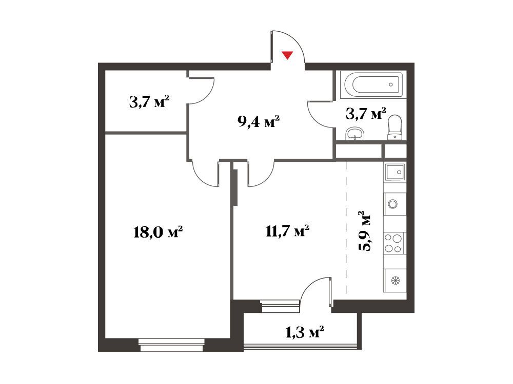 Планировка: 2-комн. квартира 53.70 м² в новостройке Восемь Кленов