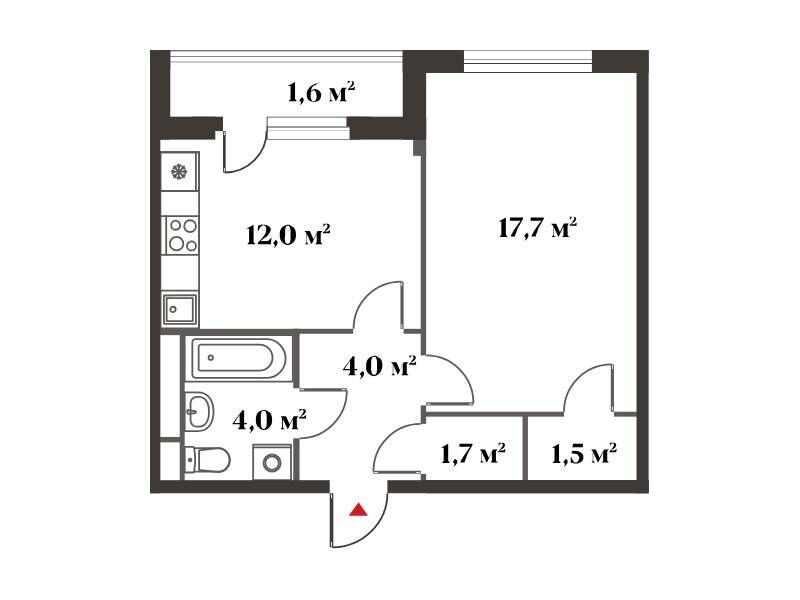 Планировка: 1-комн. квартира 42.40 м² в новостройке Восемь Кленов