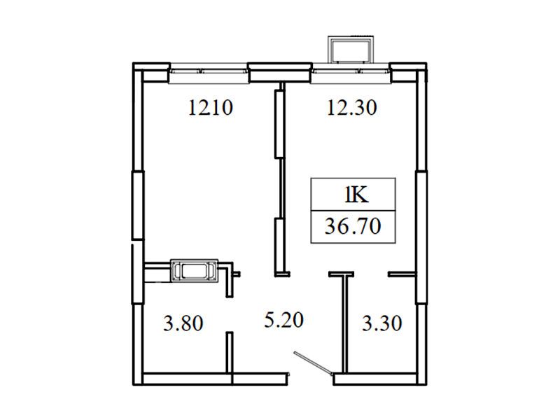 Планировка: 1-комн. квартира 36.70 м² в новостройке Видный берег-2