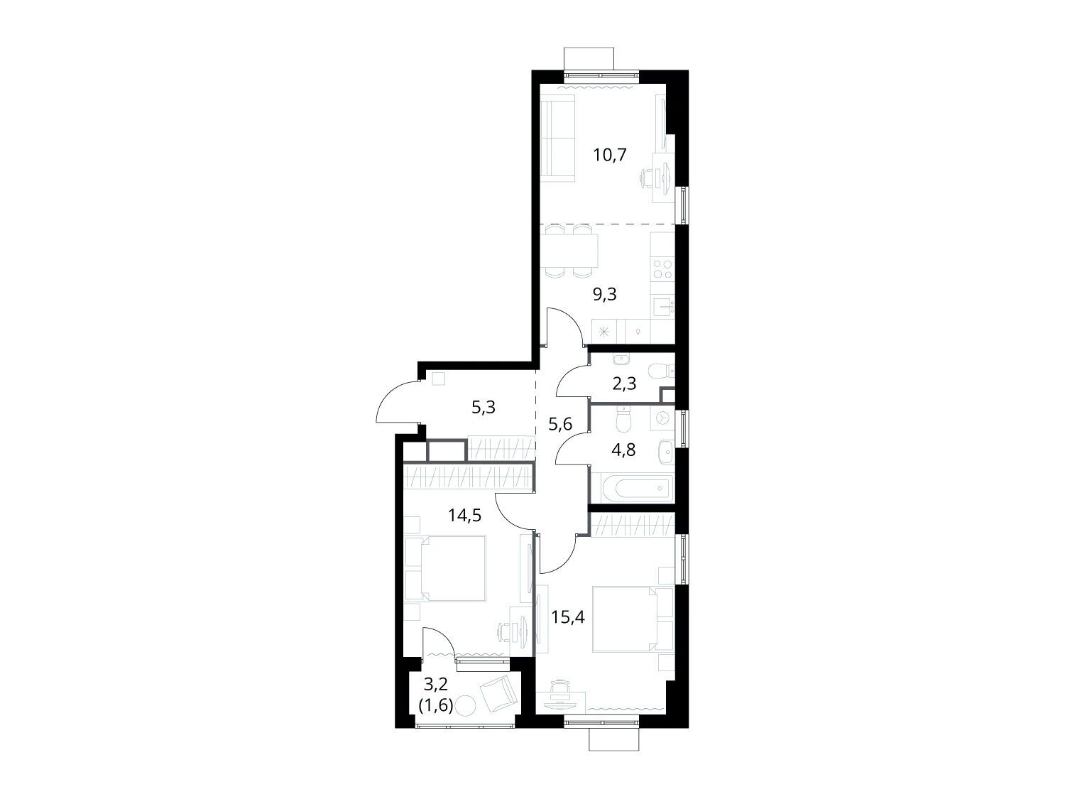 Планировка: 3-комн. квартира 69.50 м² в новостройке 1-й Химкинский