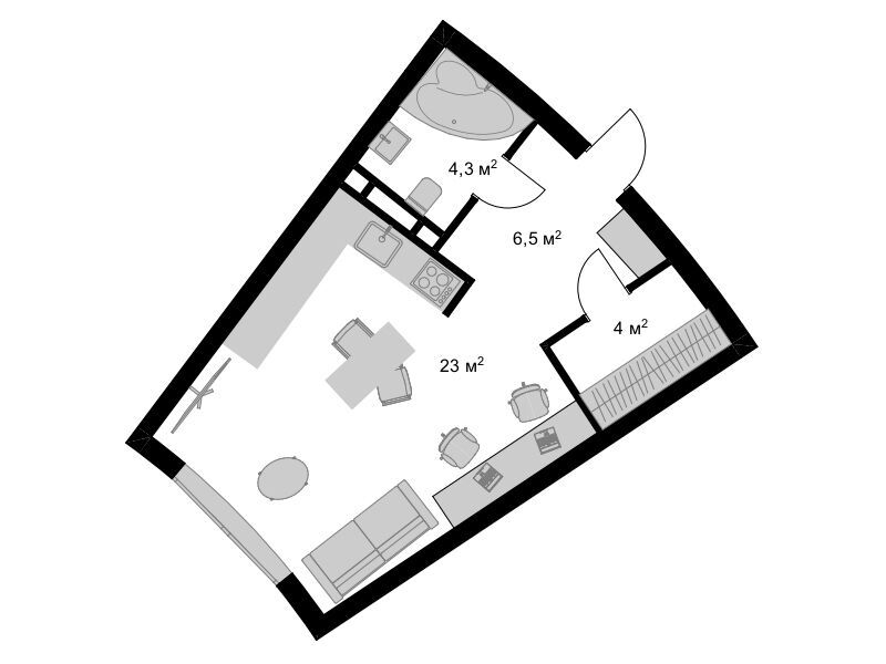 Планировка: Студия 37.70 м² в новостройке Мытищи-Сити