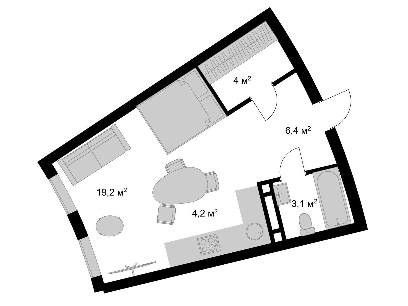 Планировка: Студия 36.90 м² в новостройке Мытищи-Сити