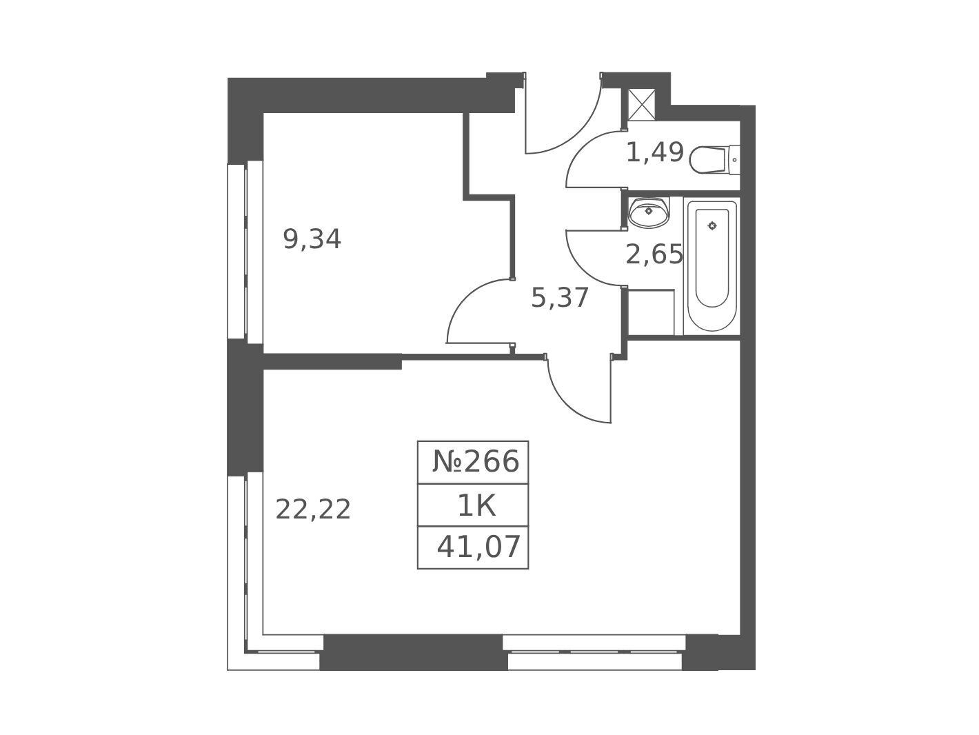 Планировка: 1-комн. квартира 41.07 м² в новостройке Волковская 67