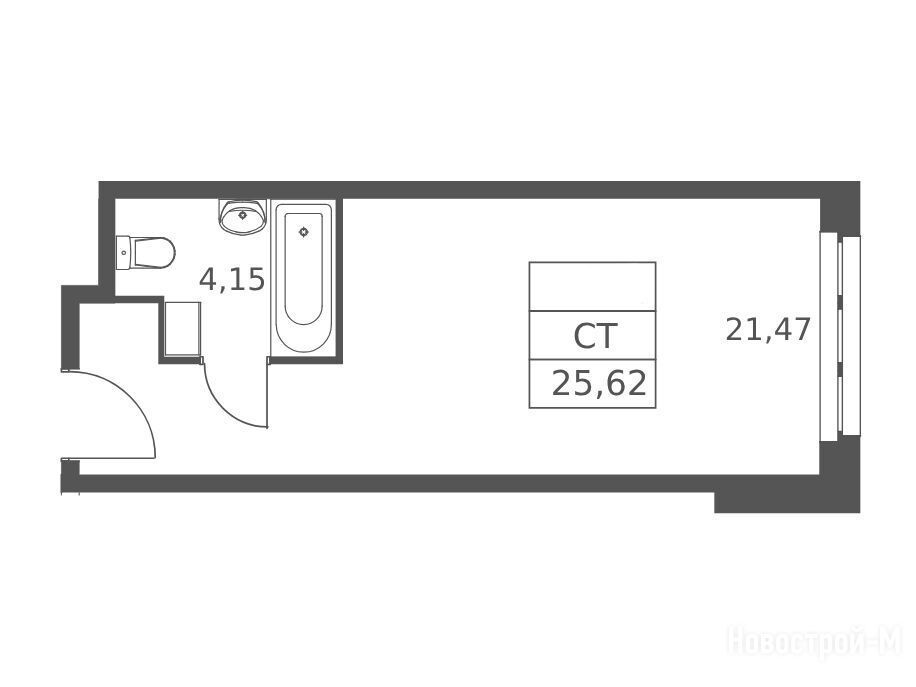 Планировка: Студия 25.62 м² в новостройке Волковская 67