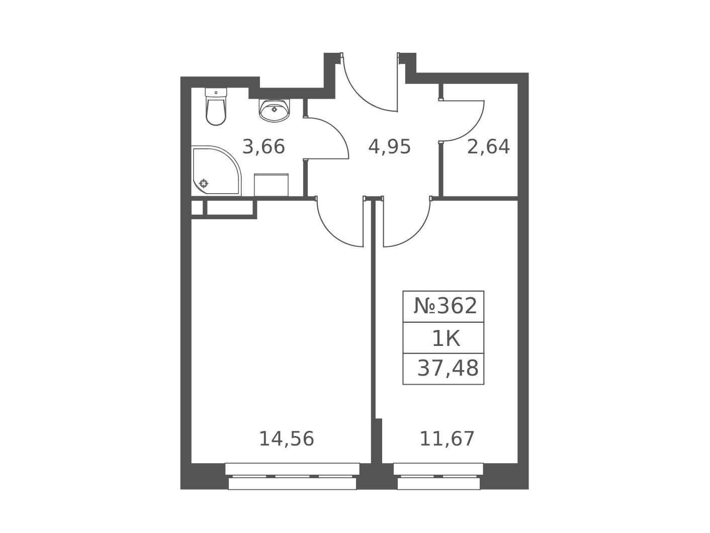 Планировка: 1-комн. квартира 37.48 м² в новостройке Волковская 67