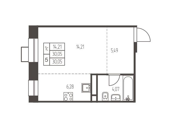 Планировка: Студия 30.10 м² в новостройке Новая Ивантеевка