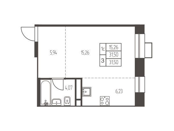 Планировка: Студия 31.50 м² в новостройке Новая Ивантеевка