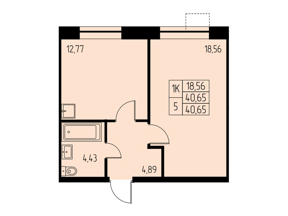 Планировка: 1-комн. квартира 40.70 м² в новостройке Дом на Студенческом