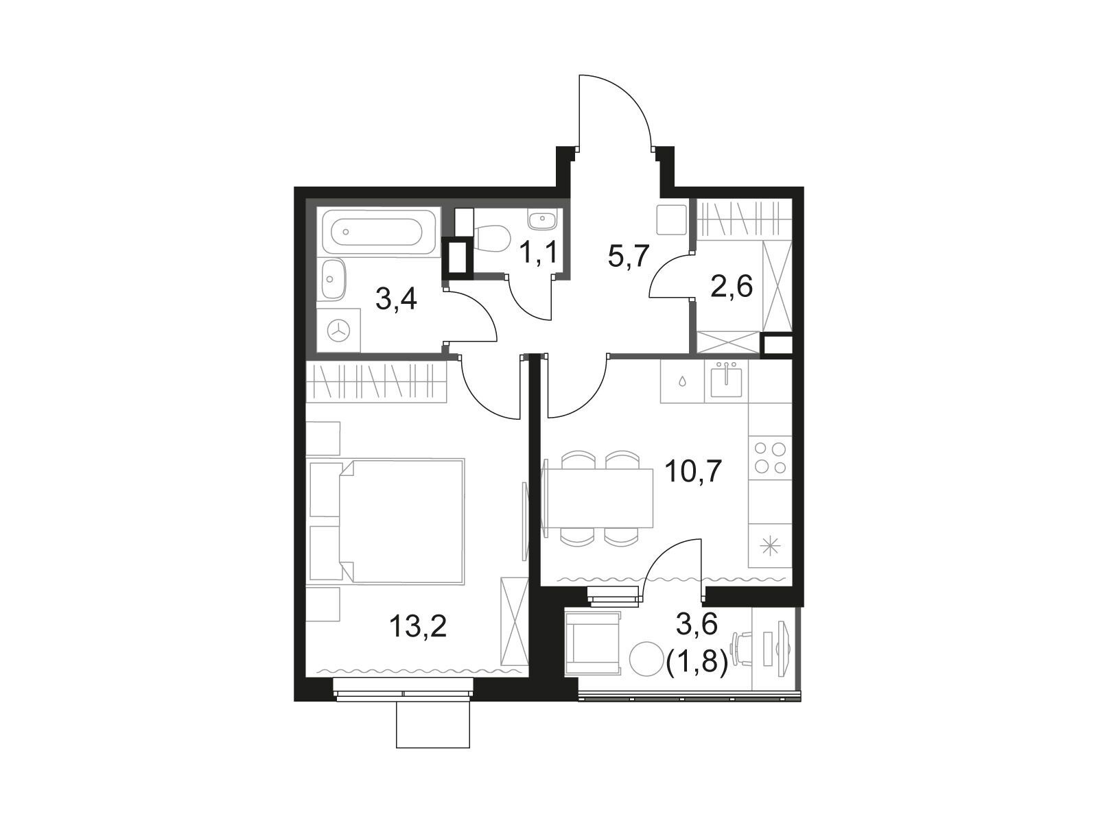 Планировка: 1-комн. квартира 38.50 м² в новостройке 1-й Химкинский