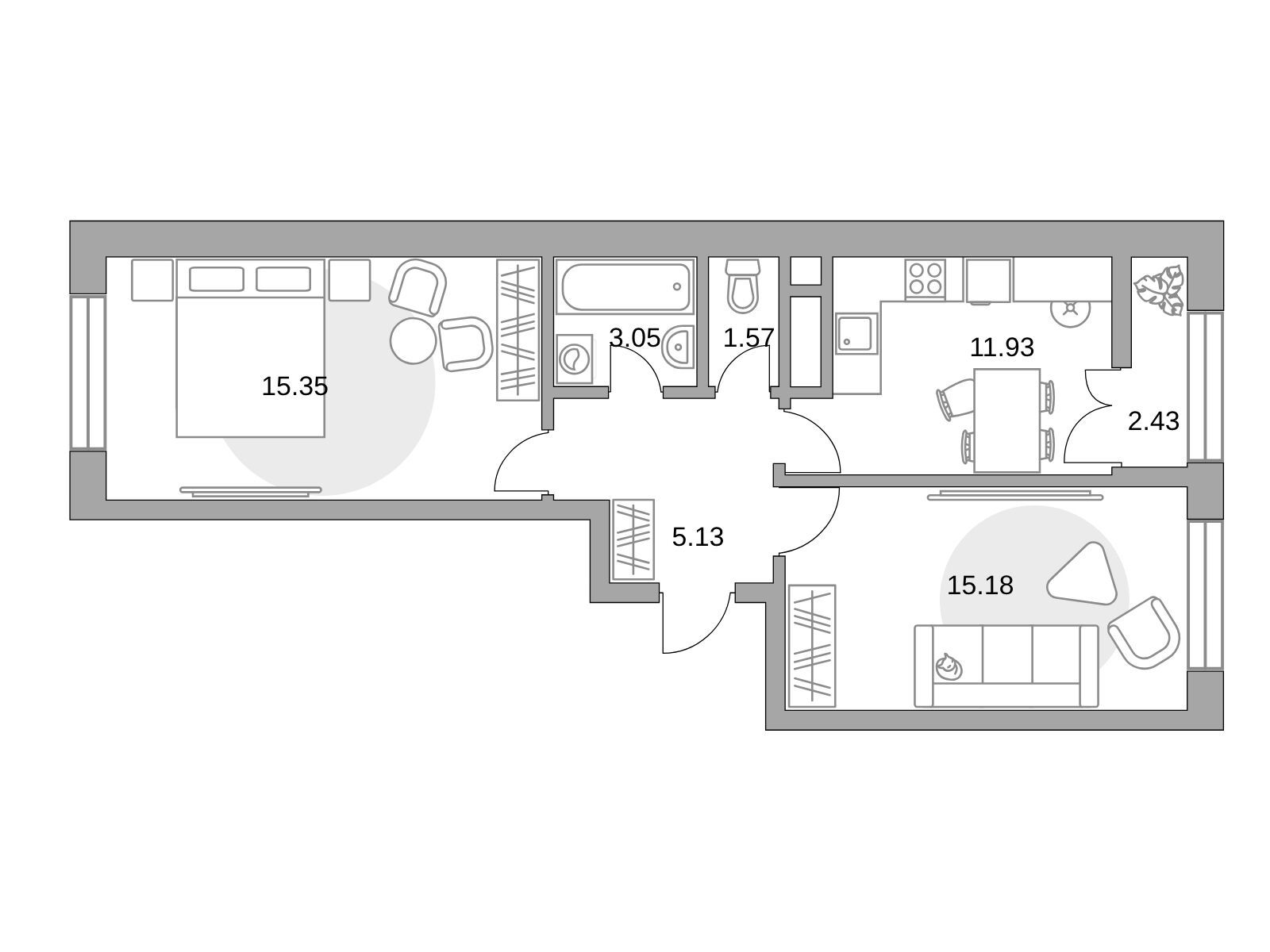 Планировка: 2-комн. квартира 54.64 м² в новостройке Пехра