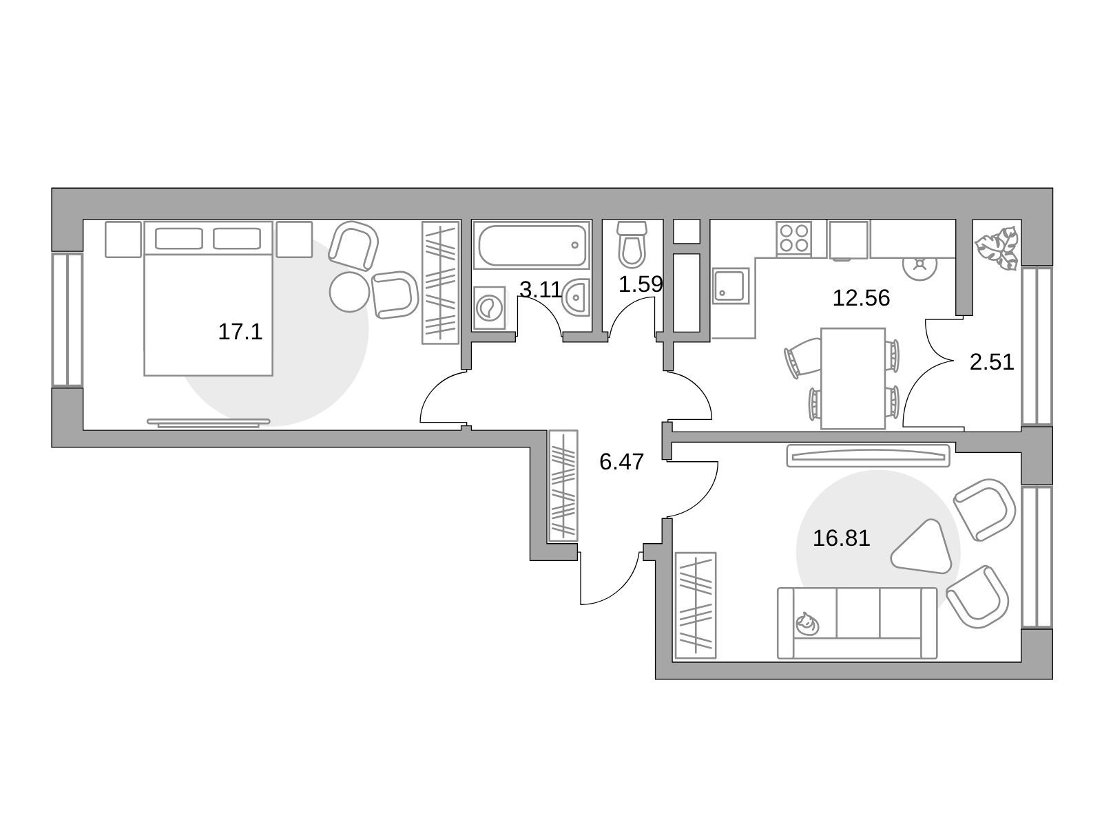 Планировка: 2-комн. квартира 60.15 м² в новостройке Пехра
