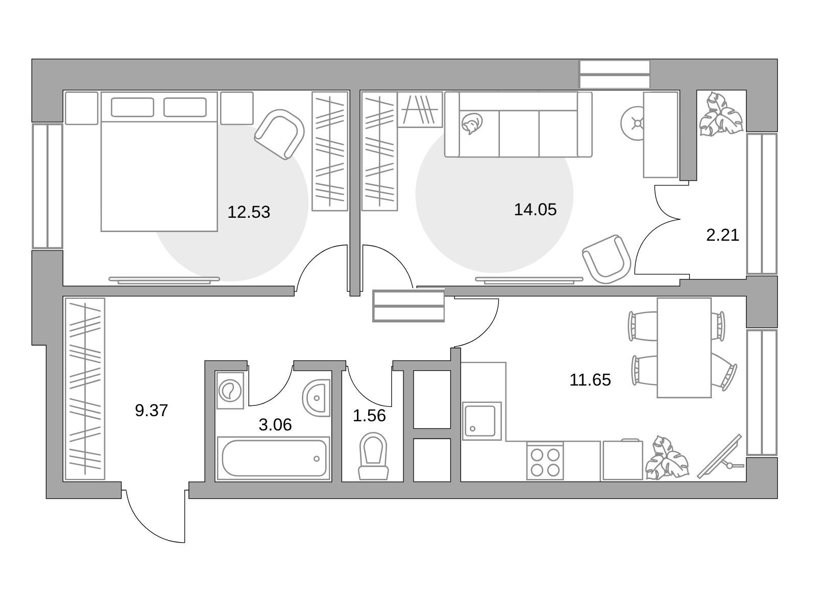 Планировка: 2-комн. квартира 54.43 м² в новостройке Пехра