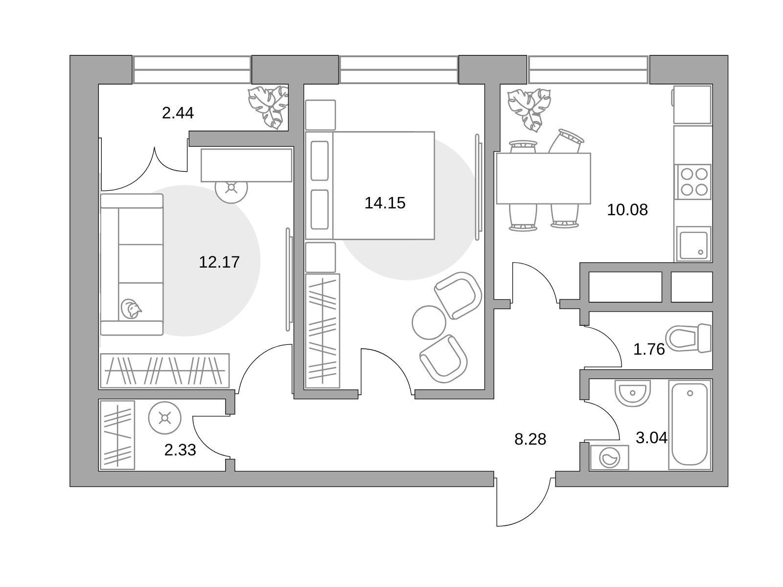 Планировка: 2-комн. квартира 54.25 м² в новостройке Пехра