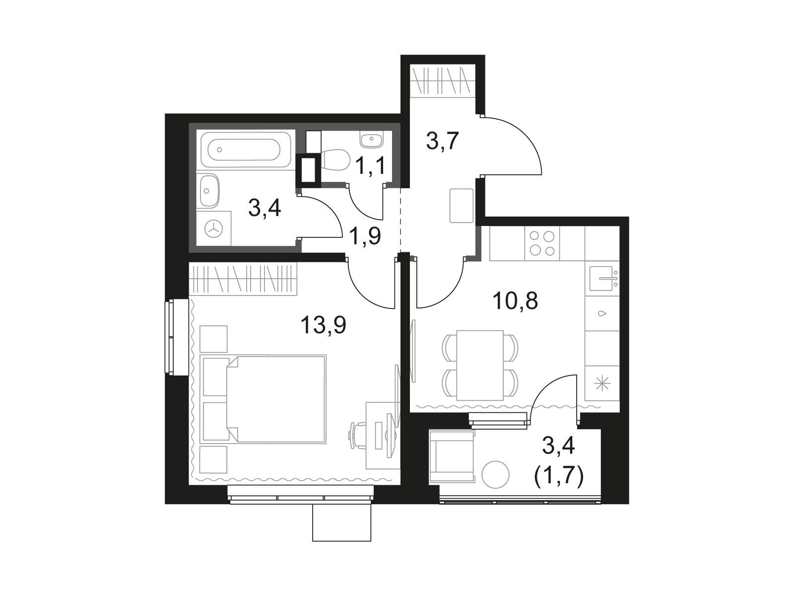 Планировка: 1-комн. квартира 36.50 м² в новостройке 1-й Химкинский