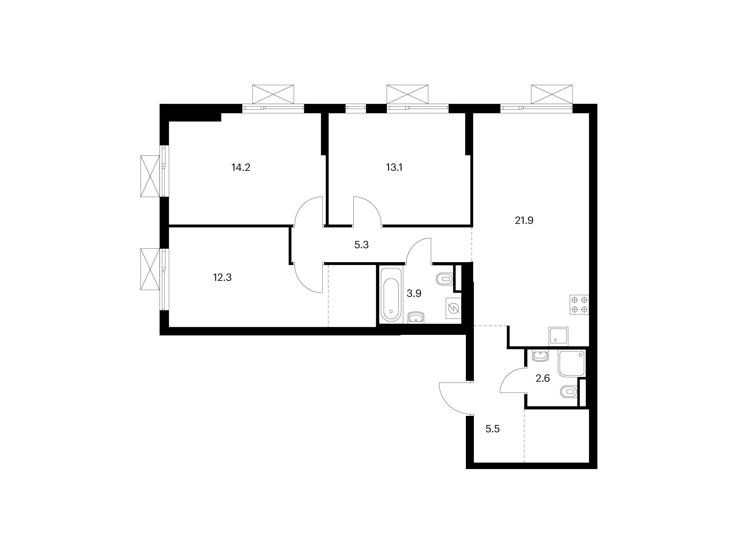 Планировка: 3-комн. квартира 84.10 м² в новостройке Яуза парк