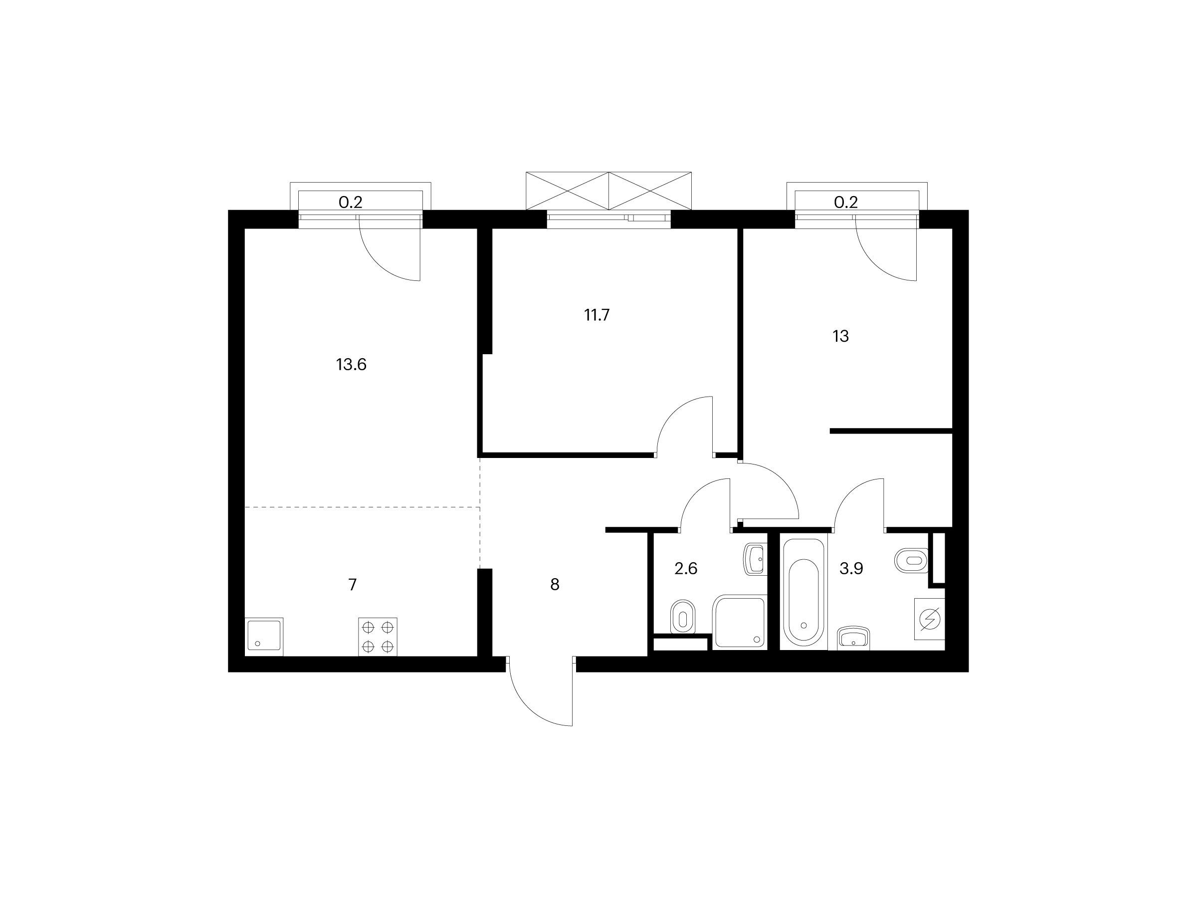 Планировка: 2-комн. квартира 60.20 м² в новостройке Яуза парк