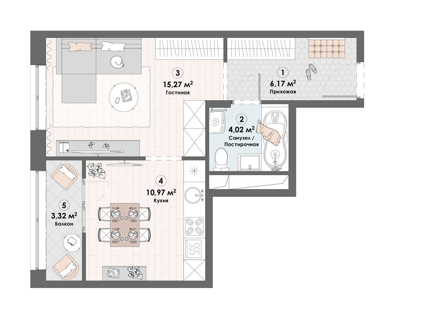 Планировка: 1-комн. квартира 39.75 м² в новостройке ЖК Триумф (Пушкино)