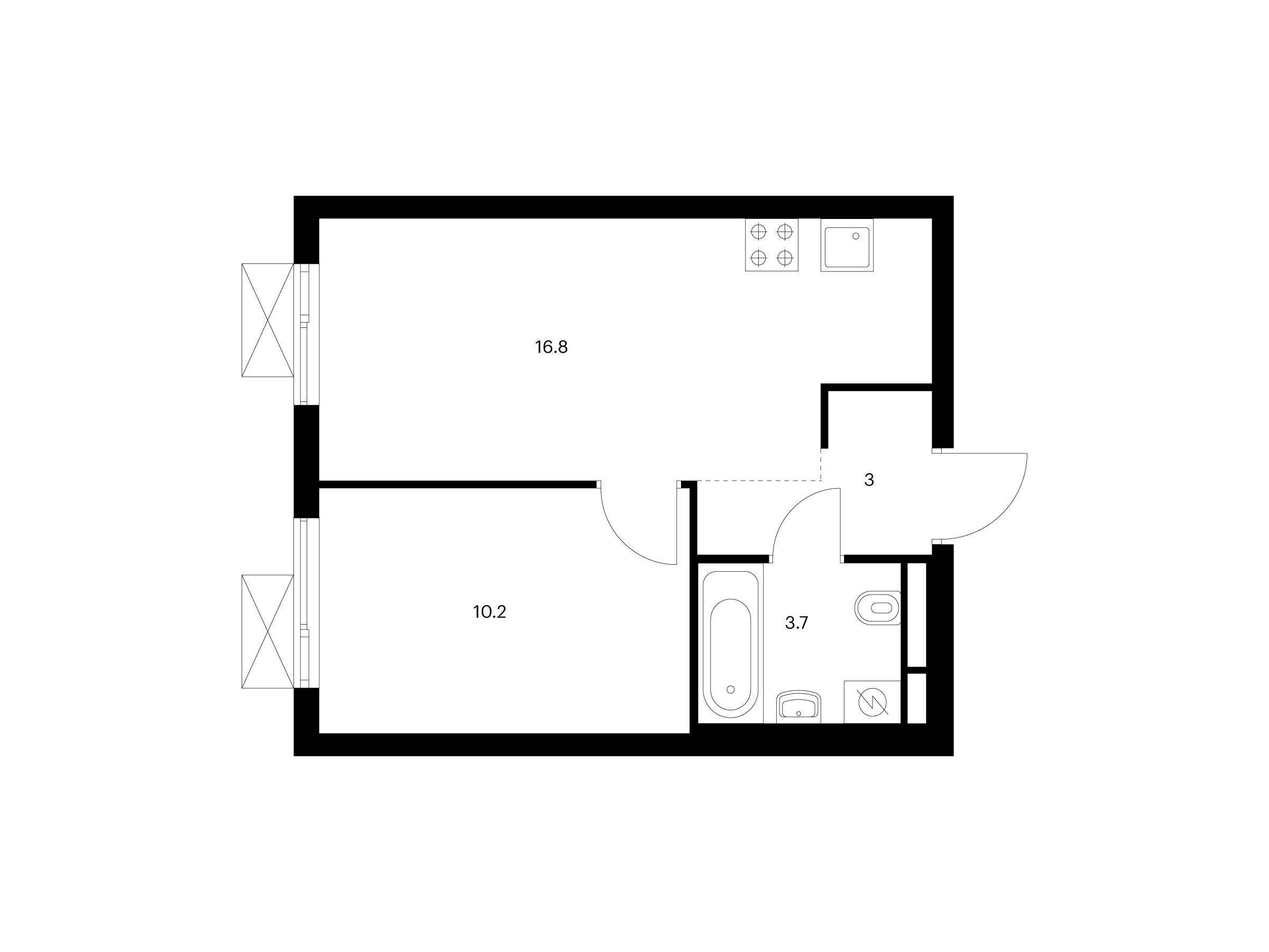 Планировка: 1-комн. квартира 33.70 м² в новостройке Яуза парк