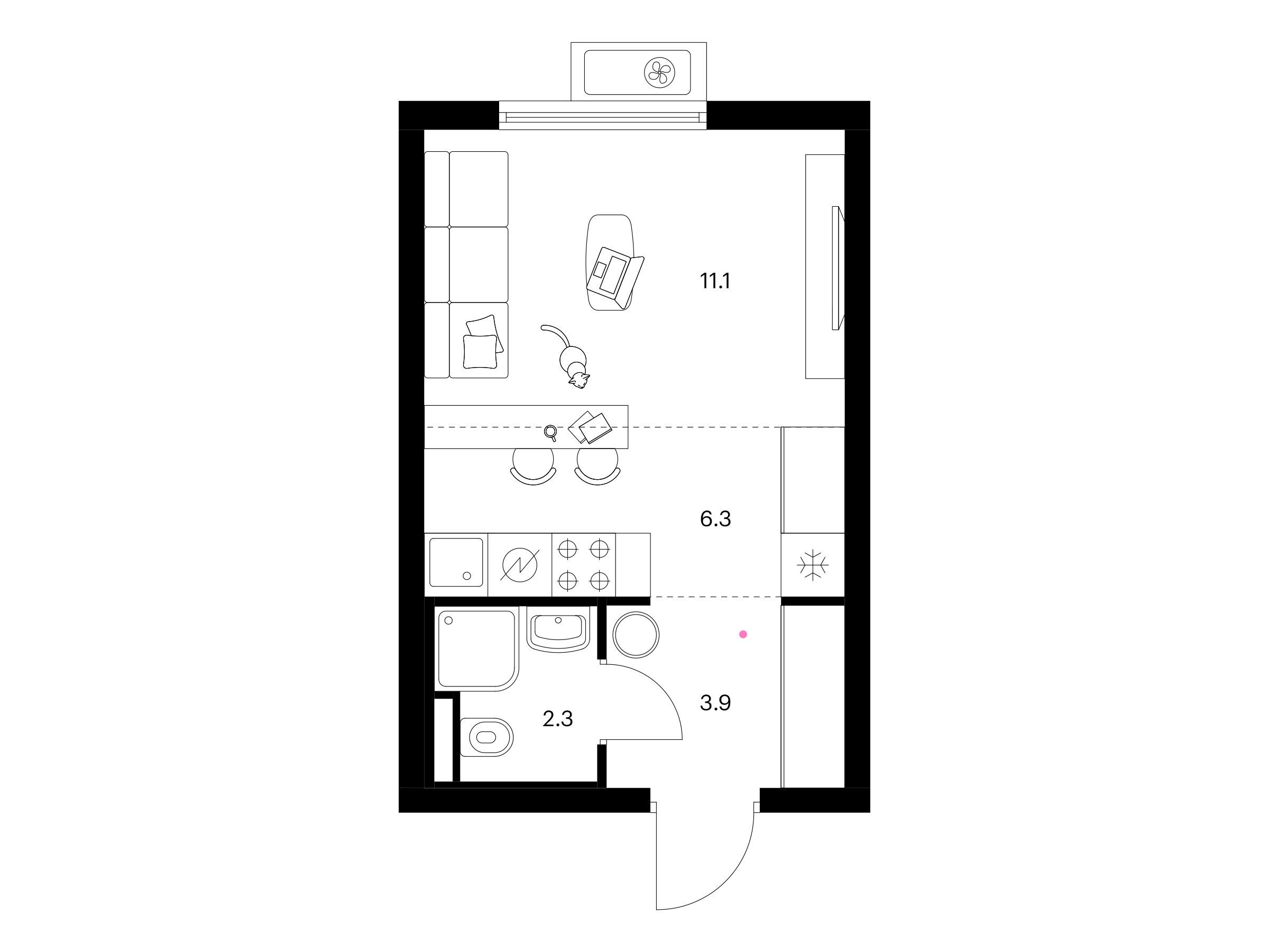 Планировка: Студия 23.60 м² в новостройке Белая Дача парк