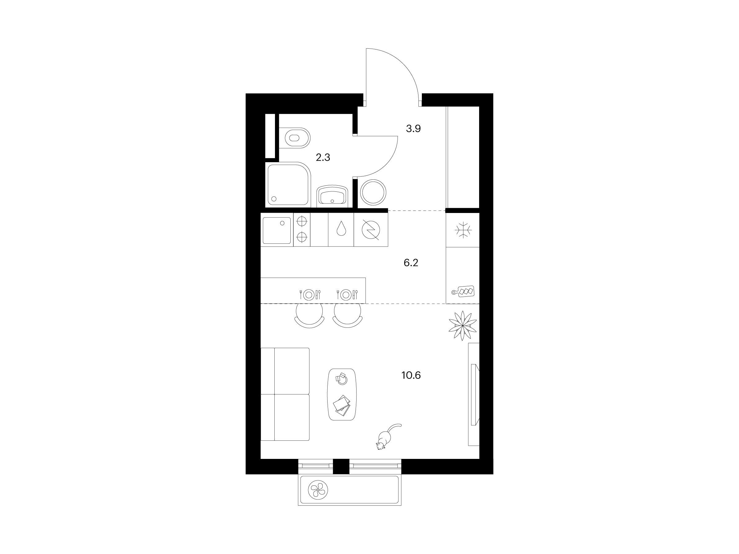 Планировка: Студия 23.00 м² в новостройке ЖК Белая Дача парк
