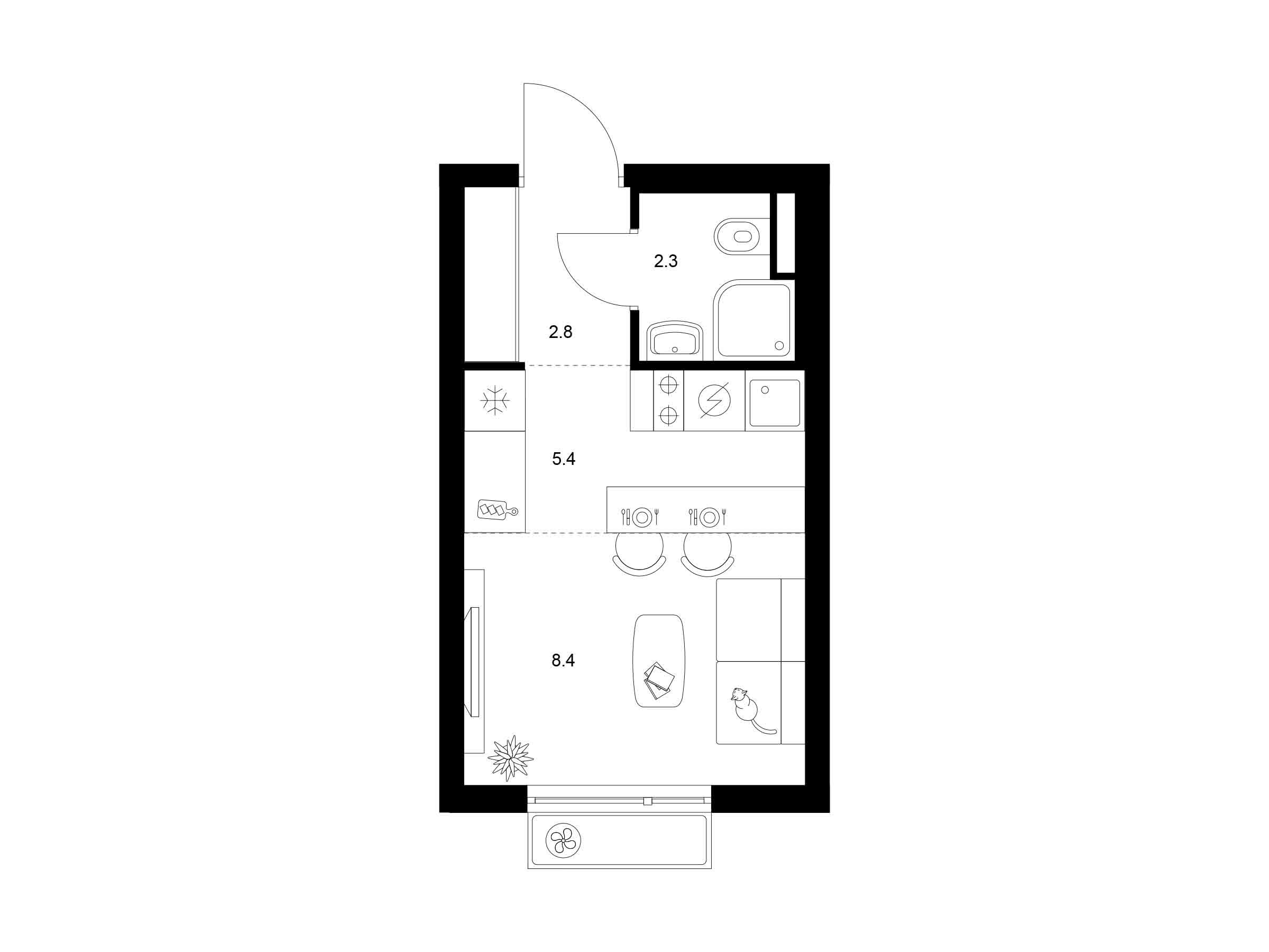 Планировка: Студия 18.90 м² в новостройке ЖК Белая Дача парк