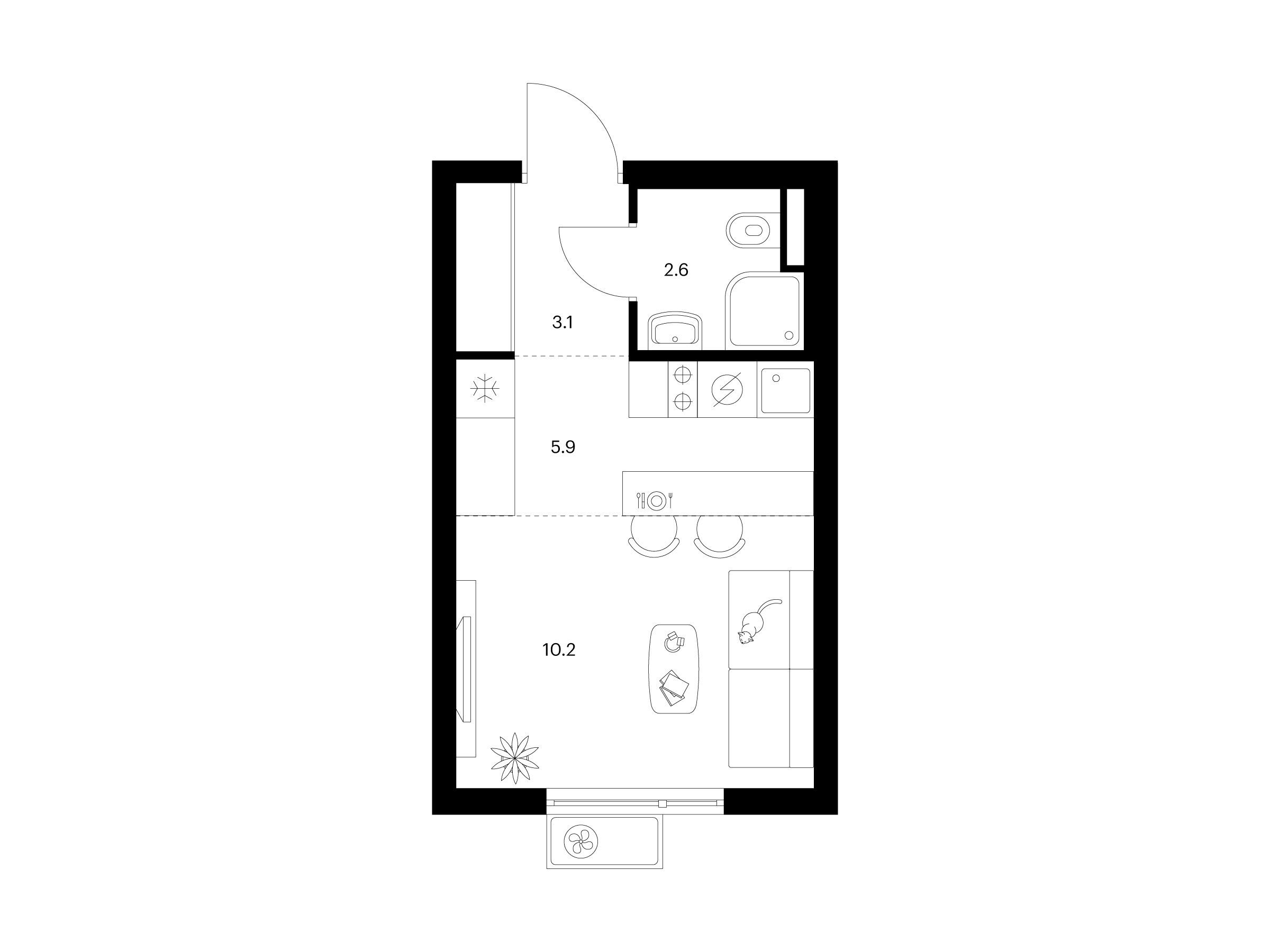 Планировка: Студия 21.80 м² в новостройке ЖК Белая Дача парк