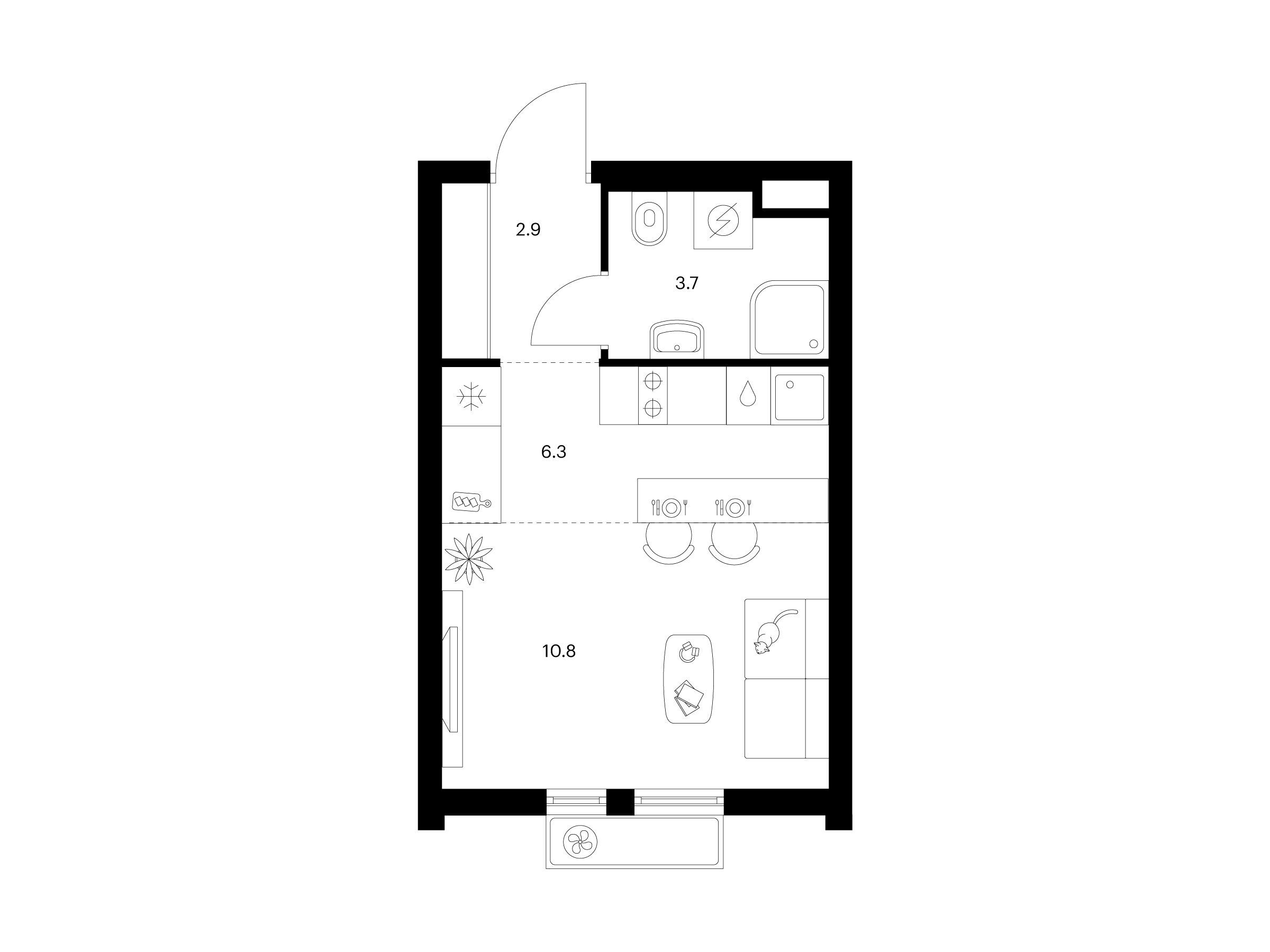Планировка: Студия 23.70 м² в новостройке ЖК Белая Дача парк