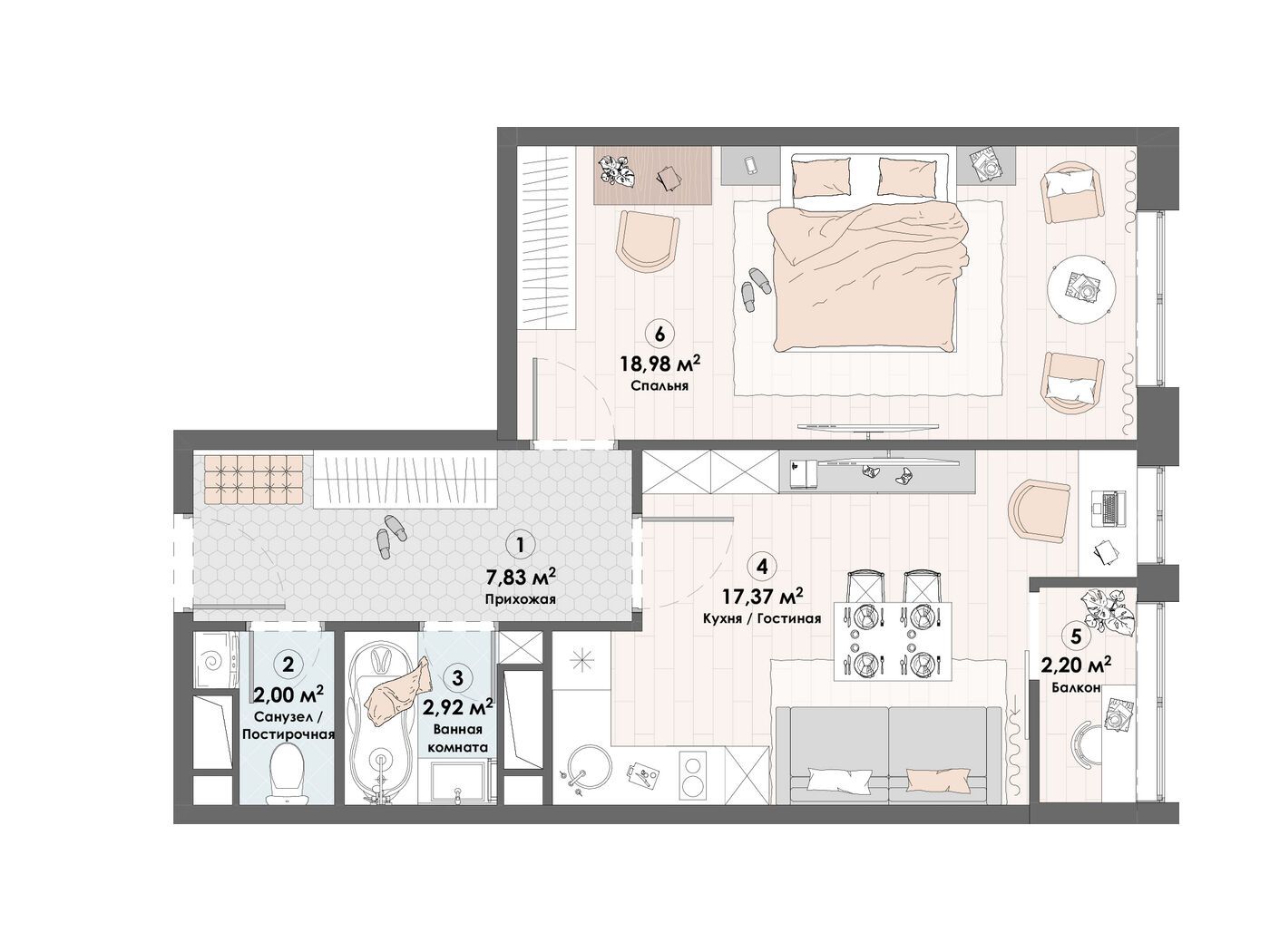 Планировка: 1-комн. квартира 51.30 м² в новостройке ЖК Триумф (Пушкино)