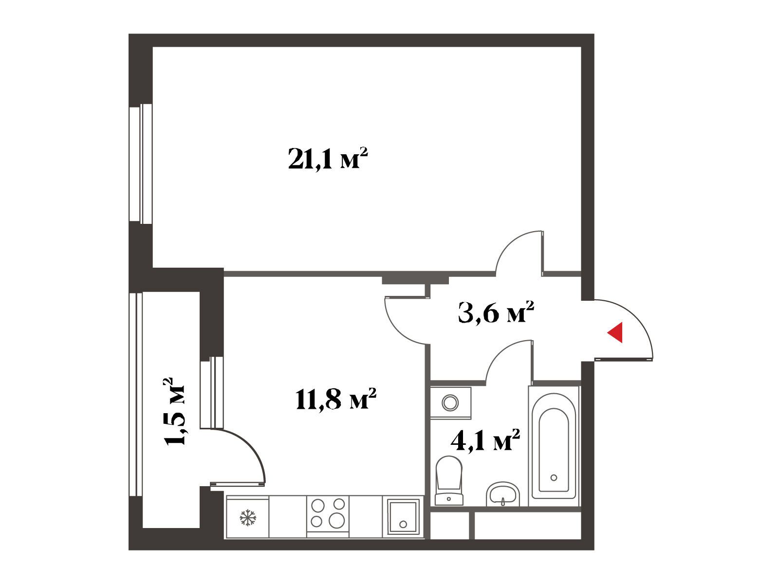 Планировка: 1-комн. квартира 42.10 м² в новостройке Восемь Кленов