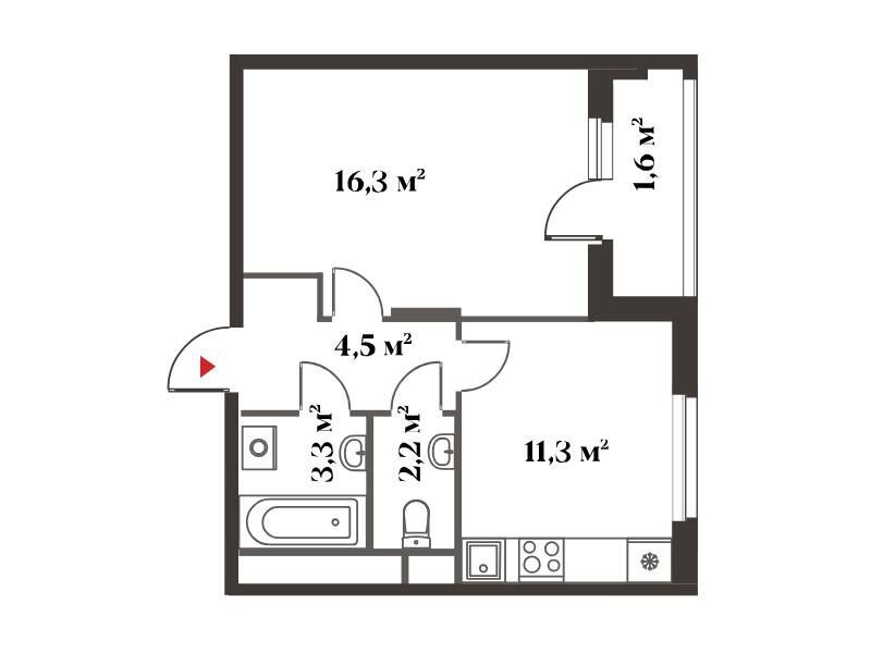 Планировка: 1-комн. квартира 39.80 м² в новостройке ЖК Восемь Кленов