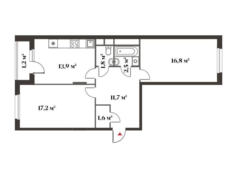 Планировка: 2-комн. квартира 66.50 м² в новостройке Восемь Кленов