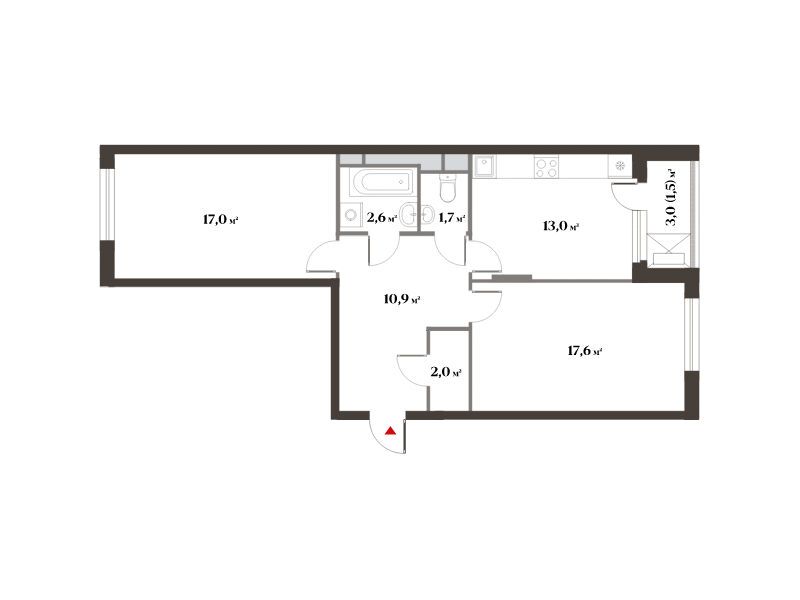 Планировка: 2-комн. квартира 66.30 м² в новостройке Восемь Кленов