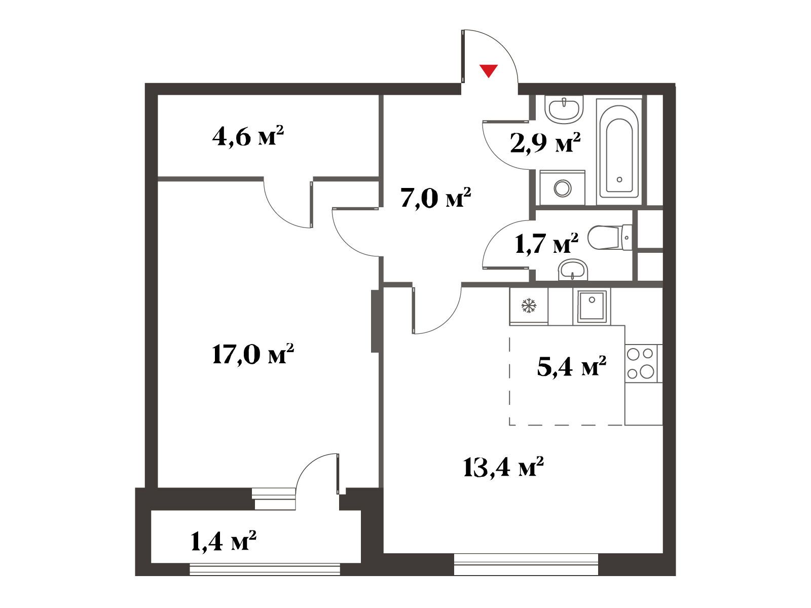 Планировка: 2-комн. квартира 53.50 м² в новостройке Восемь Кленов